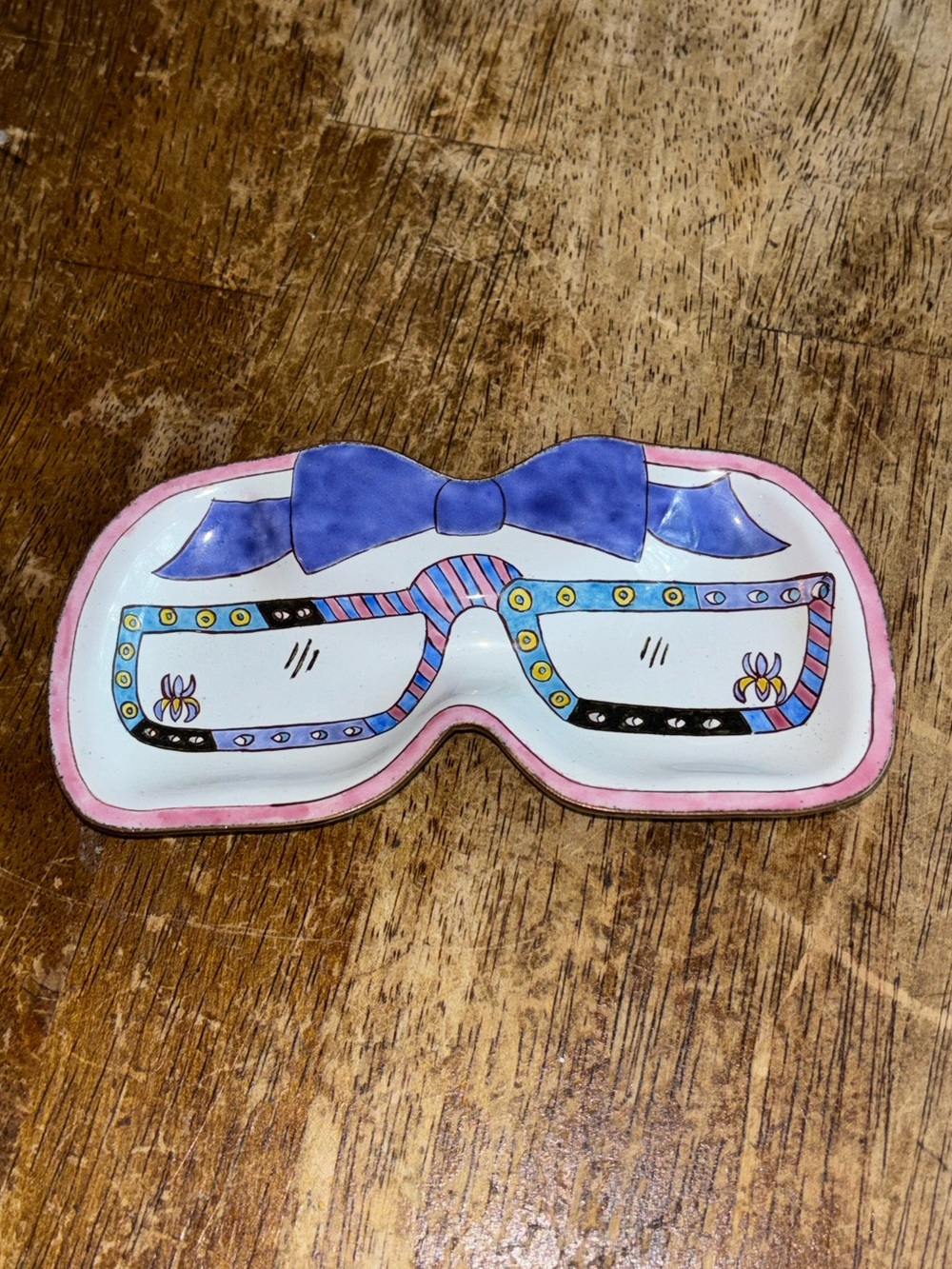 ✨ Vintage Enamel Over Copper Eyeglasses Trinket Tray ✨